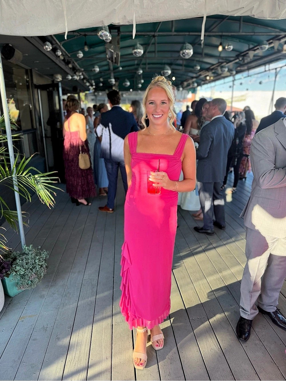 Pink Fringe Maxi Dress New